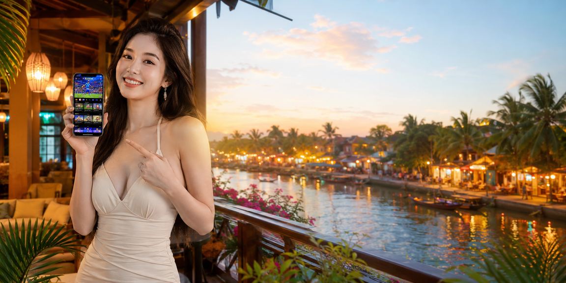 Người dùng trải nghiệm casino trực tuyến trên điện thoại di động tại Hội An với tách cà phê